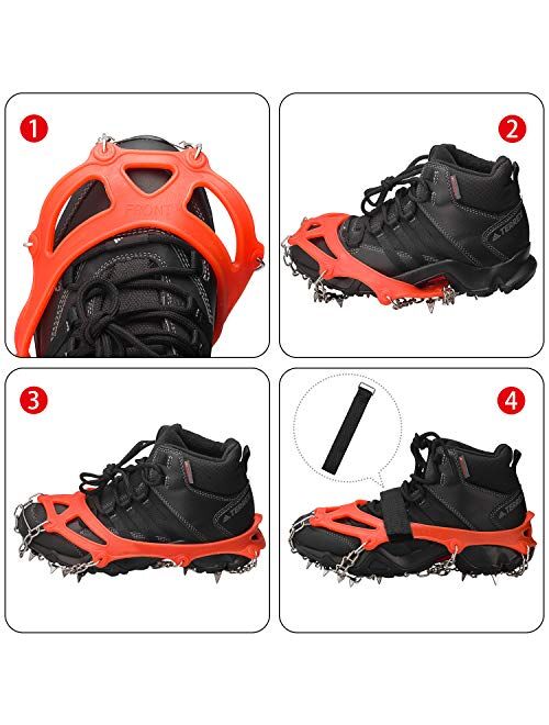 FANBX F Crampons Ice Cleats Traction Snow Grips for Shoes and Boots Men Women Anti-Slip 19 Spikes Stainless Steel Microspikes for Walking, Hiking, Climbing and Mountainee