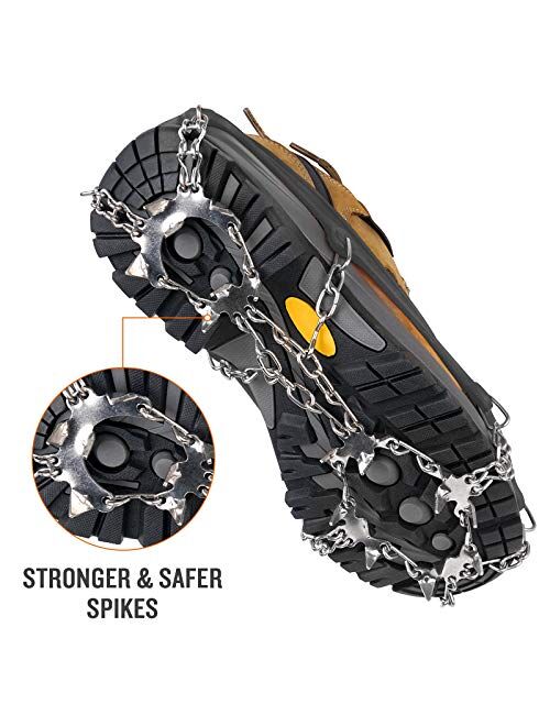 SaphiRose Ice Cleats Traction Crampons Anti-Slip 19 Spikes Stainless Steel Snow Grips for Shoes Boots Hiking Accessories for Mountaineering, Climbing, Walking