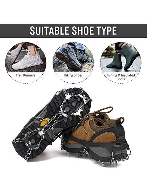 SaphiRose Ice Cleats Traction Crampons Anti-Slip 19 Spikes Stainless Steel Snow Grips for Shoes Boots Hiking Accessories for Mountaineering, Climbing, Walking
