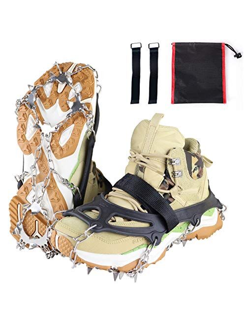 MATTISAM Crampons [19 Spikes], Ultra Durable Stainless Steel Traction Cleats Will Not Break, Anti Slip Ice Cleats, Ice Snow Grips for Man Woman Kid Walking on Snow and Ic
