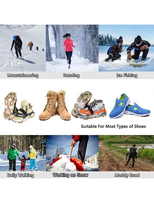 MATTISAM Crampons [19 Spikes], Ultra Durable Stainless Steel Traction Cleats Will Not Break, Anti Slip Ice Cleats, Ice Snow Grips for Man Woman Kid Walking on Snow and Ic