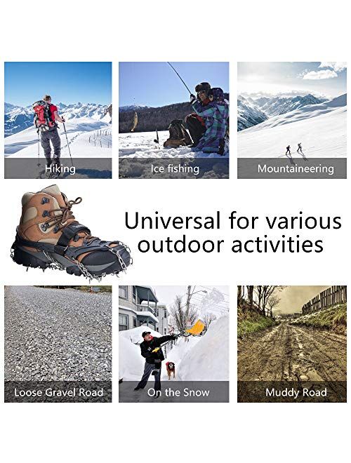 szlzhsm Crampons Universal Flexible Anti-Slip Ice Grips Snow Traction Cleats Ice Spikes Crampon with Stainless Steel Chain for Climbing Hiking