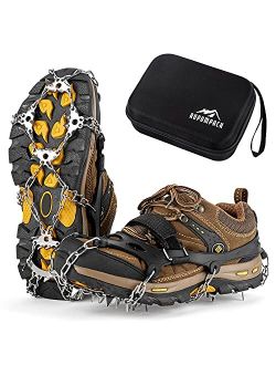 RUPUMPACK Crampons Ice Cleats Traction Snow Grips for Boots Shoes Men Women Kids, 23 Stainless Steel Micro Spikes, Anti Slip Safe Protect for Walking Fishing Jogging Clim
