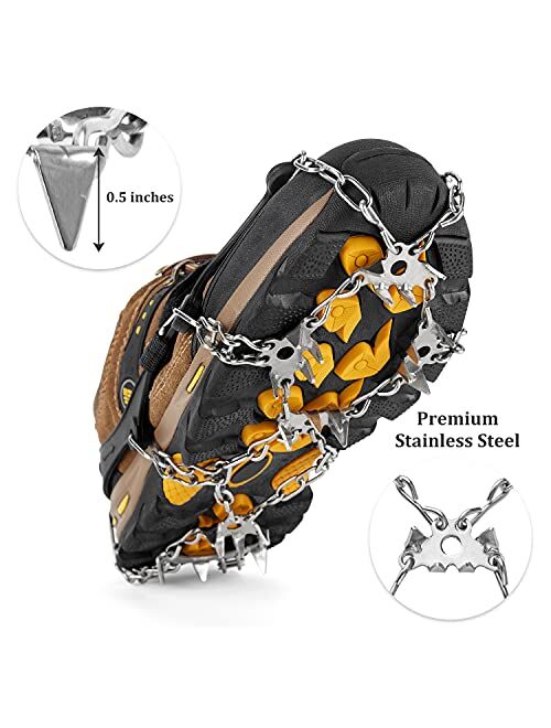 RUPUMPACK Crampons Ice Cleats Traction Snow Grips for Boots Shoes Men Women Kids, 23 Stainless Steel Micro Spikes, Anti Slip Safe Protect for Walking Fishing Jogging Clim