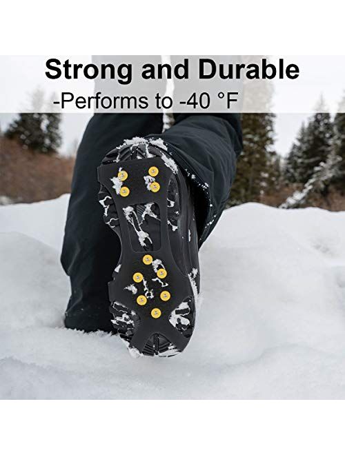 Ice Snow Grips Traction Cleats, 10 Steel Studs Anti Slip Ice Cleats Spikes Rubber Crampons for Snow Shoes and Boots Ice Walking, Ice Fishing, Hiking, Men Women Universal 