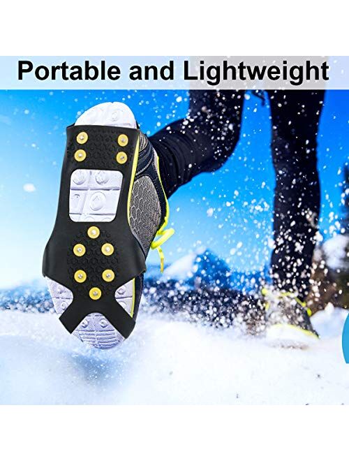 10 Steel Studs Slip-on Stretch Footwear for Women Men Kids Extra 10 Studs Snow Grips Crampons Anti-Slip Traction Cleats Ice & Snow Grippers for Shoes and Boots Fiersh Ice Cleats 