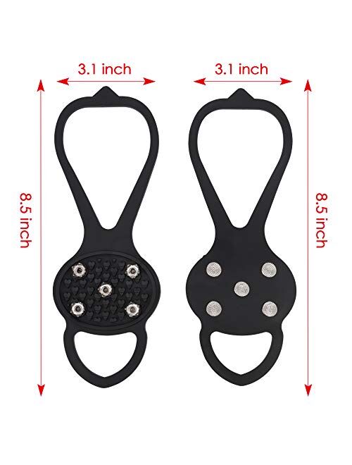 LACE INN 2 Pairs Non Slip Gripper Spike, Ice Grippers Traction Cleats Snow Shoe Spikes Grips Crampons with 10 Steel Studs Cleats