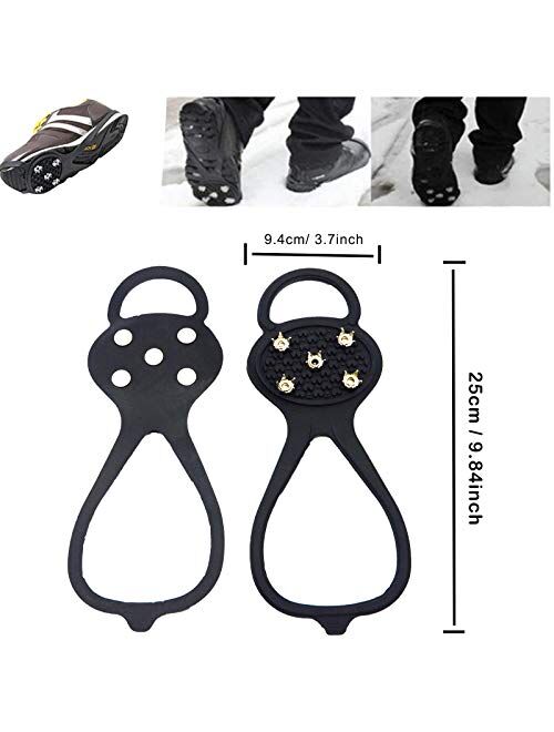 Unkonwn Ice Cleats,Universal Snow Grips for Shoes Ice Fishing Gear Traction Cleats Anti Slip Snow Grips Non-Slip Gripper Over Shoe Boot Rubber with 5 Steel Studs Crampon