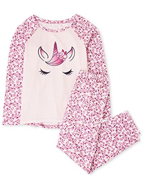 The Children's Place Girls Long Sleeve Floral Unicorn Pajamas