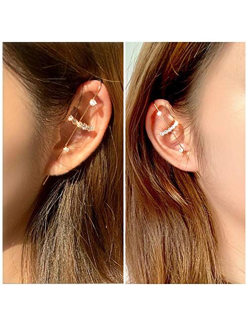 Women Ear Wrap Crawler Hook Earrings, Hypoallergenic Unique Ear Cuff Climbers Pin Hook Earrings, Perfect Gifts for Women Girls Valentine Day Birthday