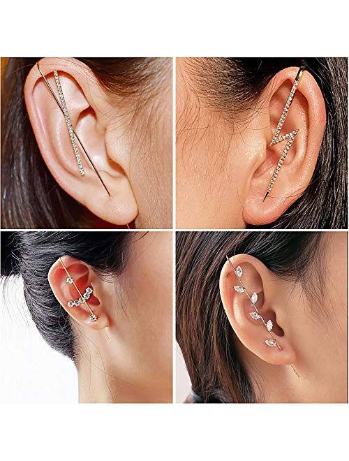 15 Pcs Ear Wrap Crawler Hook Earrings for Women - Gold Ear cuffs for Women Ear Cuff Earrings for Teen Girls - Ear Climber Earrings Clip On Cartilage Earrings