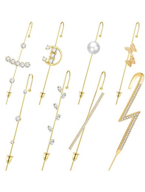 Cocamiky Ear Wrap Crawler Hook Earrings Sparking Cubic Zirconia Earcuffs Gold Silver Climber Piercing Hypoallergenic Earrings 16Pcs Set for Women Girls