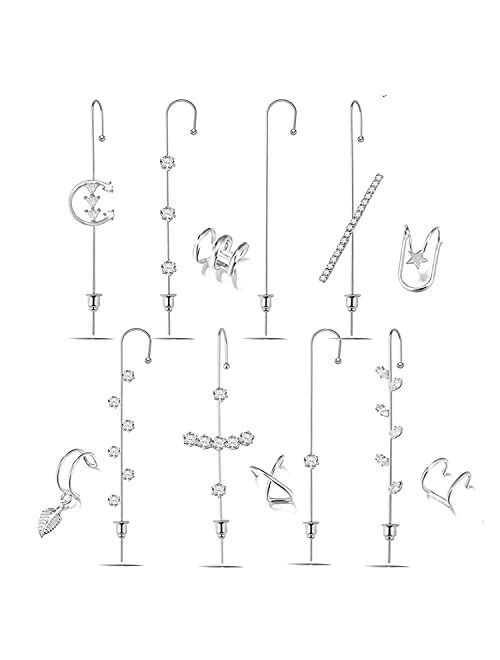 KunxQing 14k Gold Plated Cuff Hoop Earring, Double Huggie Earrings Cartilage Wrap Cuff Earrings for Girl Jewelry Gift