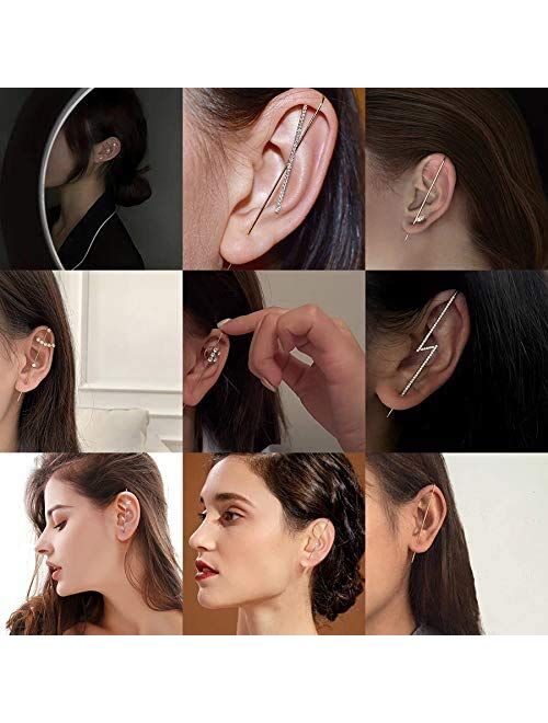 KunxQing 14k Gold Plated Cuff Hoop Earring, Double Huggie Earrings Cartilage Wrap Cuff Earrings for Girl Jewelry Gift