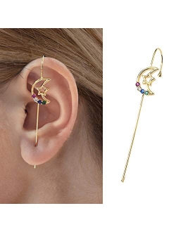 Ear Wrap Crawler Hook Earrings - Gold Plated Piercing Ear Cuffs Rhinestones Climber Hook Earrings for Women Girls Jewelry