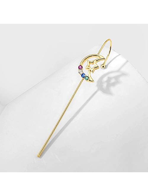 Ear Wrap Crawler Hook Earrings - Gold Plated Piercing Ear Cuffs Rhinestones Climber Hook Earrings for Women Girls Jewelry