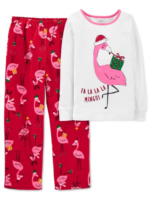 Carter's Little Girls 2-Pc. Snug Fit Flamingo Cotton Top & Fleece Bottom Pajama Set
