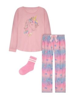 Max & Olivia Big Girls 3 Piece Unicorn Top, Pajama and Socks Set