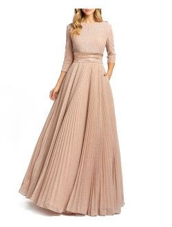 Embellished-Waist Pleated-Skirt Gown