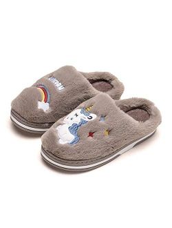 Kids Unicorn Slippers Winter Warm Cotton Slippers Plush Indoor Anti-Slip House Shoes for Girls and Boys (9.5-13 Little Kid)