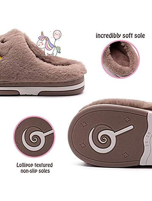 Kids Unicorn Slippers Winter Warm Cotton Slippers Plush Indoor Anti-Slip House Shoes for Girls and Boys (9.5-13 Little Kid)
