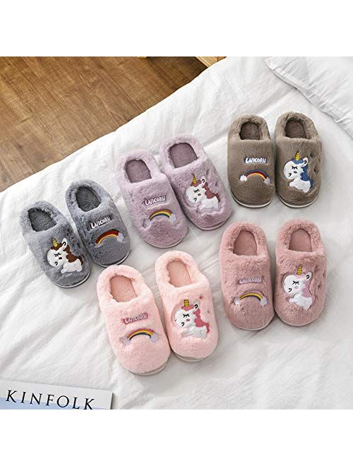 Kids Unicorn Slippers Winter Warm Cotton Slippers Plush Indoor Anti-Slip House Shoes for Girls and Boys (9.5-13 Little Kid)