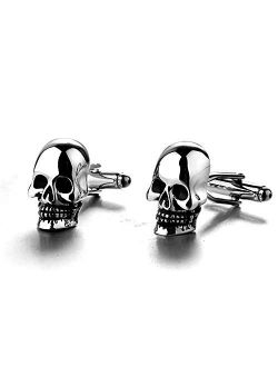 BXLE Cool Skull Cuff-Links, Unique 3D Skeleton Cufflinks, Gothic Shirt Studs Button for Young Men Theme Party, Groomsmen Gift, Pirate & Punk Style Suit Accesorries Jewelr
