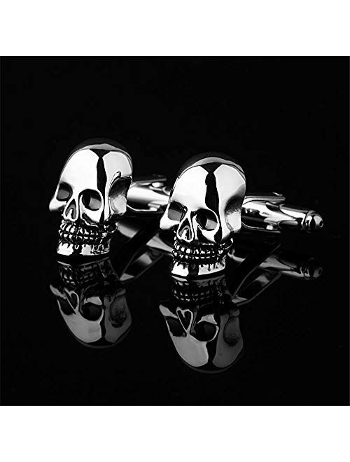 BXLE Cool Skull Cuff-Links, Unique 3D Skeleton Cufflinks, Gothic Shirt Studs Button for Young Men Theme Party, Groomsmen Gift, Pirate & Punk Style Suit Accesorries Jewelr