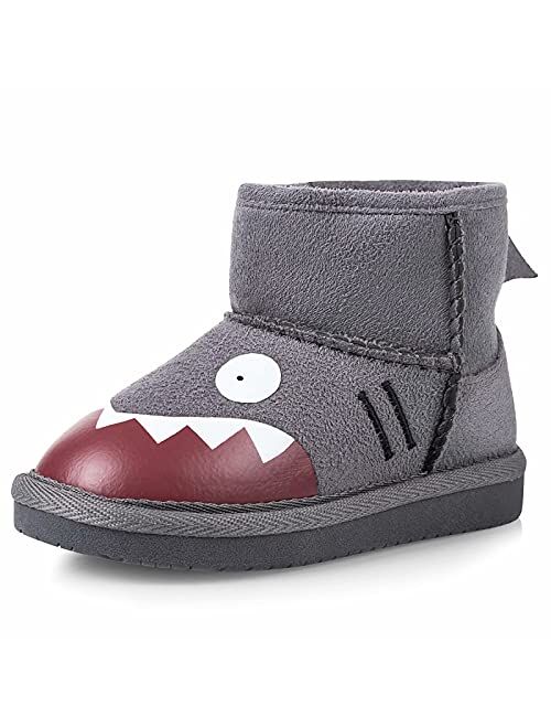 KRABOR Boys Girls Winter Suede Boots Cotton Lining Snow Shoes with Animal Printed for Toddlers/Little Kid Size 6-13