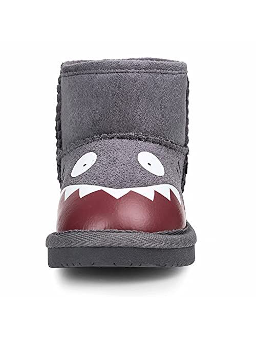 KRABOR Boys Girls Winter Suede Boots Cotton Lining Snow Shoes with Animal Printed for Toddlers/Little Kid Size 6-13