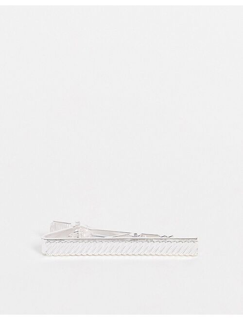 Asos Design bevelled tie bar in silver tone