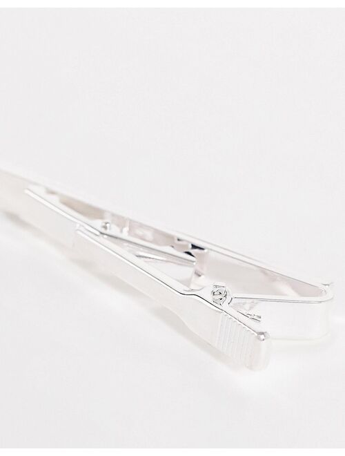 Asos Design bevelled tie bar in silver tone