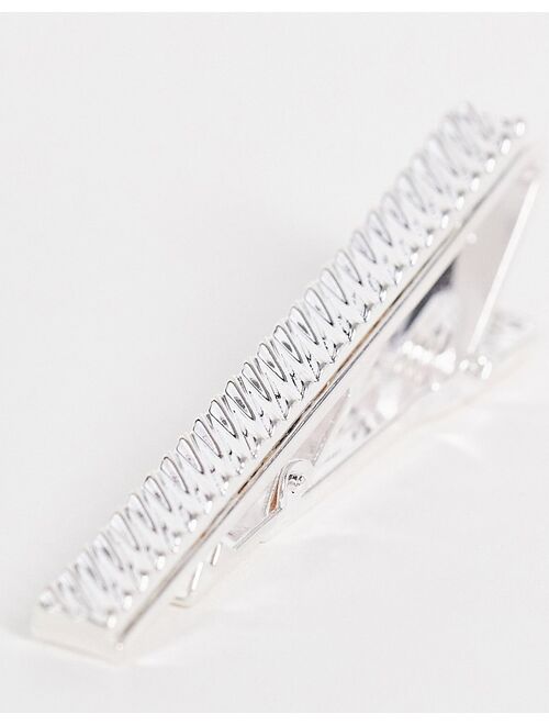 Asos Design bevelled tie bar in silver tone