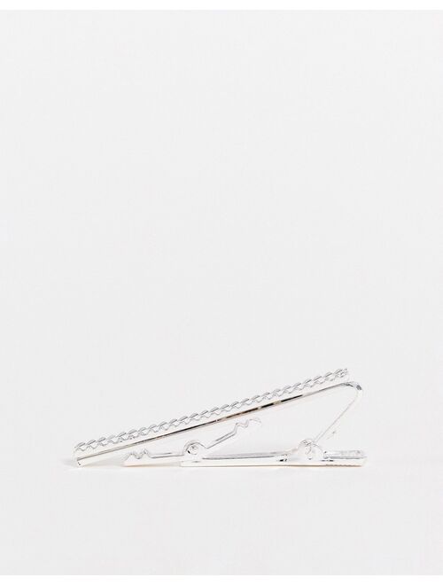 Asos Design bevelled tie bar in silver tone