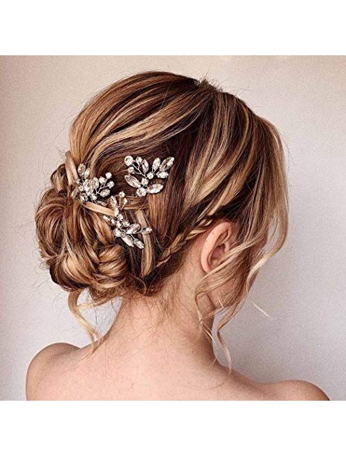 Jakawin Crystal Bride Wedding Hair Pins Silver Hair Piece Bridal Flower Hair Accessories for Women and Girls HP130 (Gold)