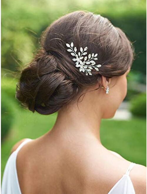 Unicra Bride Wedding Crystal Hair Pins Flower Bridal Hair Pieces Wedding Hair Accessories for Women and Girls Pack of 2 (Silver)