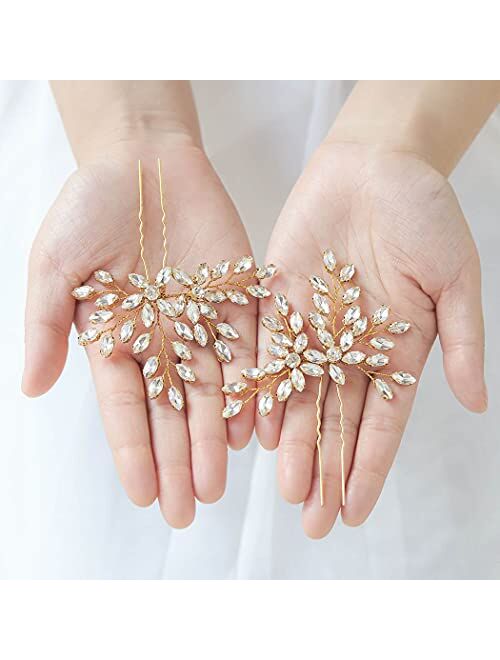 Unicra Bride Wedding Crystal Hair Pins Flower Bridal Hair Pieces Wedding Hair Accessories for Women and Girls Pack of 2 (Silver)