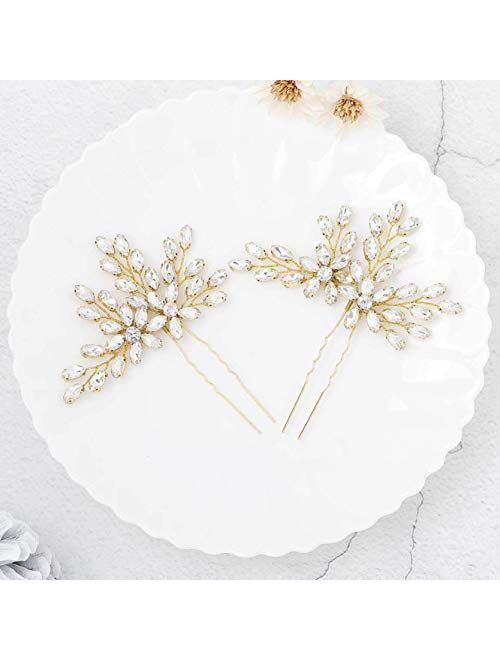 Unicra Bride Wedding Crystal Hair Pins Flower Bridal Hair Pieces Wedding Hair Accessories for Women and Girls Pack of 2 (Silver)