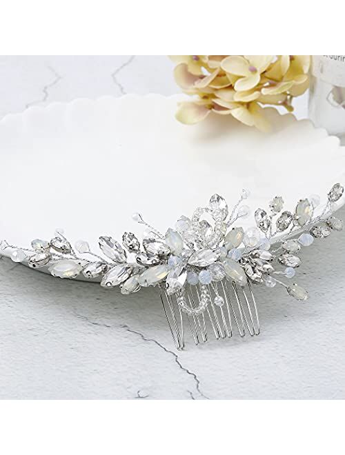 Yean Wedding Hair Comb Silver Rhinestones Opal Crystal Vintage Bridal Hair Clips Accessories for Brides and Bridesmaids (A-Silver)
