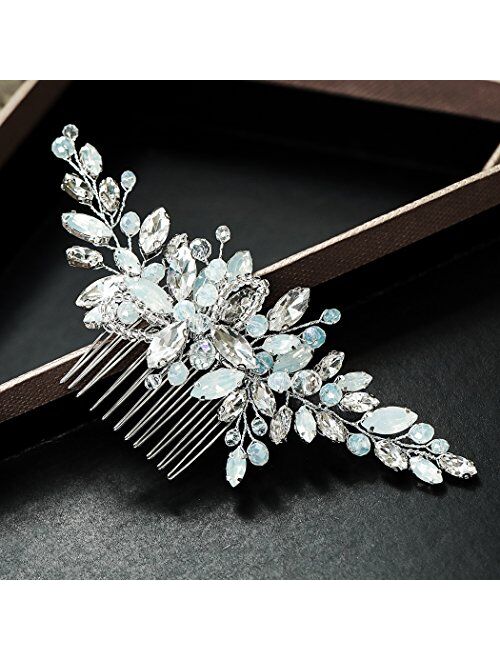 Yean Wedding Hair Comb Silver Rhinestones Opal Crystal Vintage Bridal Hair Clips Accessories for Brides and Bridesmaids (A-Silver)