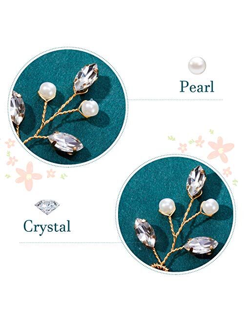6 Pieces Bridal Hair Pins Pearl Crystal Hair Accessory Vintage Wedding Party Hair Pins for Bride, Bridesmaids, Flower Girls (Gold)