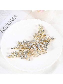 Catery Flower Crystal Bride Wedding Hair Comb Hair Accessories with Pearl Bridal Side Combs Headpiece for Women (Silver) (Silver)