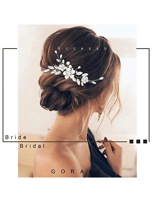 Gorais Bride Wedding Hair Comb Silver Flower Bridal Hair Piece Crystal Side Combs Hair Accessories for Women and Girls