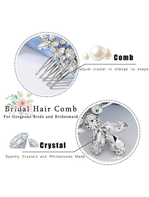Catery Crystal Bride Wedding Hair Comb Hair Accessories with Rhinestone Bridal Side Combs for Women and Girls (A Silver)