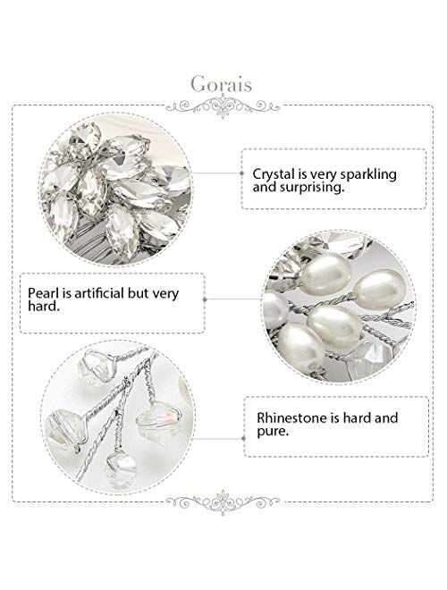 Gorais Crystal Bride Wedding Hair Comb Silver Pearl Bridal Hair Pieces Rhinestone Hair Accessories for Women and Girls