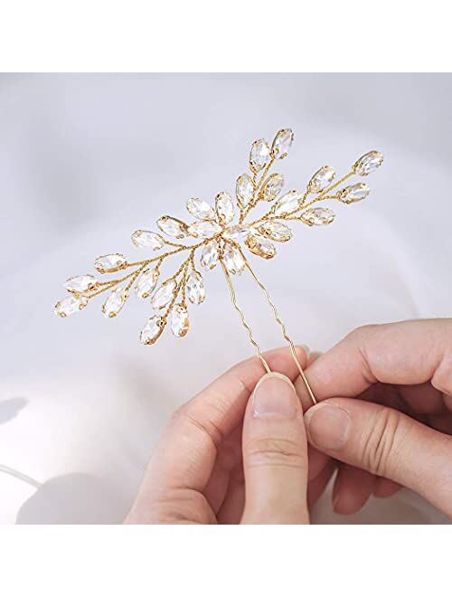 Yean Wedding Hair Pins Rhinestone Crystal Bridal Hair Accessories Fashion Hair Piece for Women and Girls (Gold)