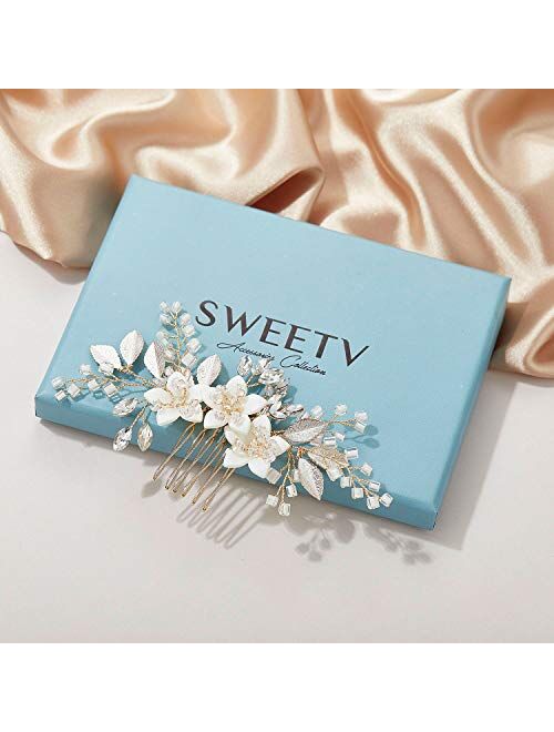 SWEETV Wedding Hair Comb Clip Bridal Crystal Wedding Hair Accessories for Brides and Bridesmaid, Gold
