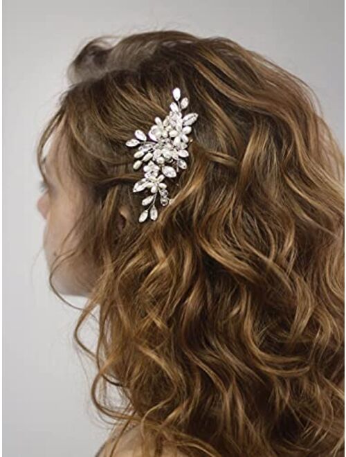 Earent Bride Wedding Pearl Hair Pins Silver Bridal Hair Accessories Rhinestone Hair Pieces Flower Headpieces for Women and Girls