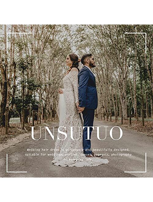 UNSUTUO Bride White Flower Wedding Hair Pins Clips Rhinestone Silver Bridal Hair Piece Accessories for Women, Set of 3 (Silver)