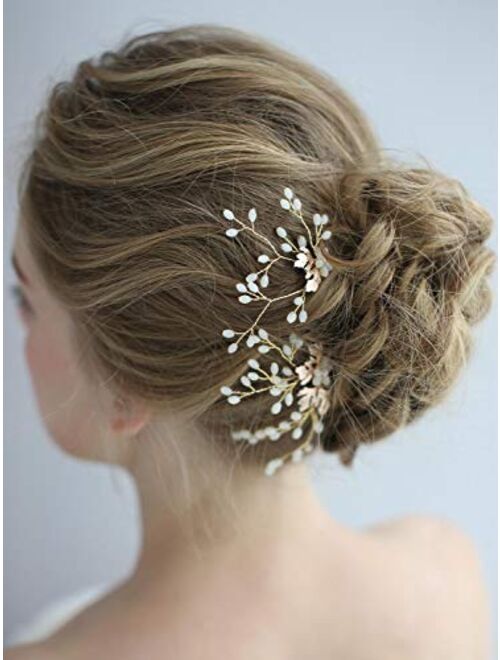 AW BRIDAL Wedding Hair Pins Flower Bridal Hair Pieces Bridal Hair Comb Clip Wedding Hair Accessories for Brides Bridesmaids 2Pcs (Gold)